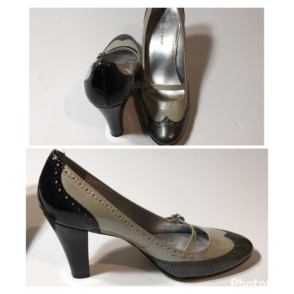 ANNE KLEIN PATENT LEATHER COLOR BLOCK MARY JANE SILVER-GREY SILVER TEE S… - Picture 3 of 9